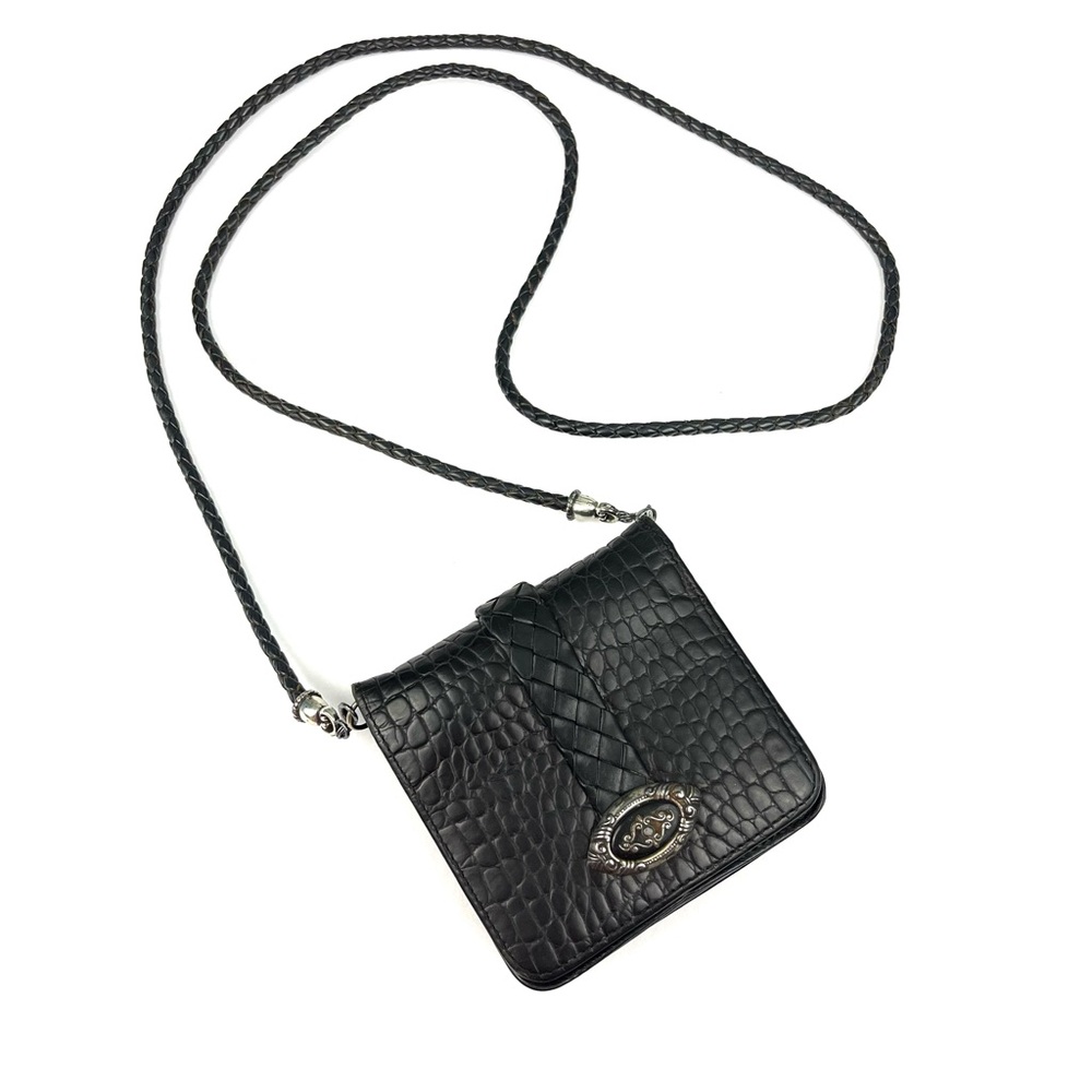 Brighton Black Croc-Embossed Crossbody Bag with Silver Accent